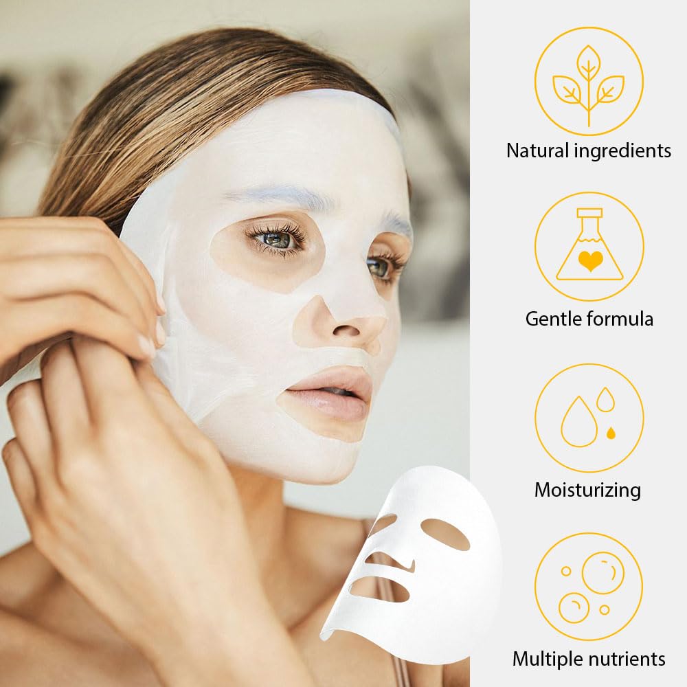 6 PCS Real Hydrating Avocado Honey Orange Aloe Vera Nature Face Masks Skincare, Hyaluronic Acid, Vitamin C and E, Chamomile, Korean Beauty Essence Facial Paper Sheet Mask for Skin Care Moisturizing
