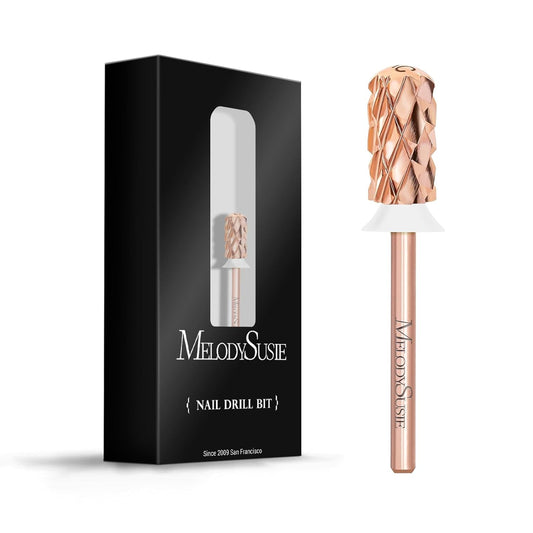 MelodySusie Safety Nail Drill Bits, 3/32'' Smooth Round Top Large Barrel Carbide Bits, Suitable for Manicure Pedicure Cuticle Gel Polishing, Beginners Bits, Rose Gold, Series Bit-S, Quintuple Coarse