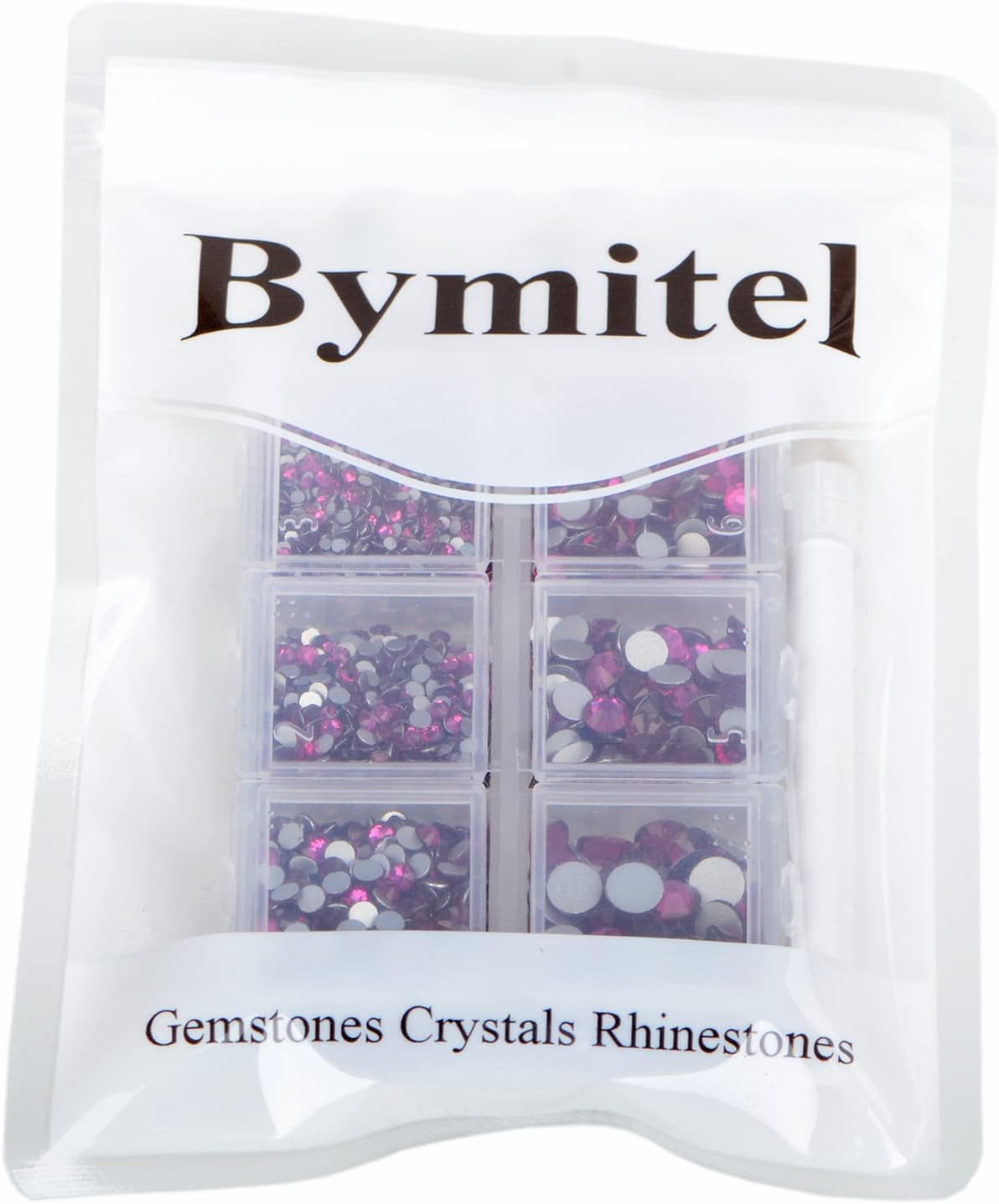 Bymitel 5000 Pieces 6 Mixed Sizes Glue Fix on Glass Rhinestones Round Crystal Gems Flatback for DIY Jewelry Making with one Picking Pen(6-Sizes 5000PCS, Fuchsia)