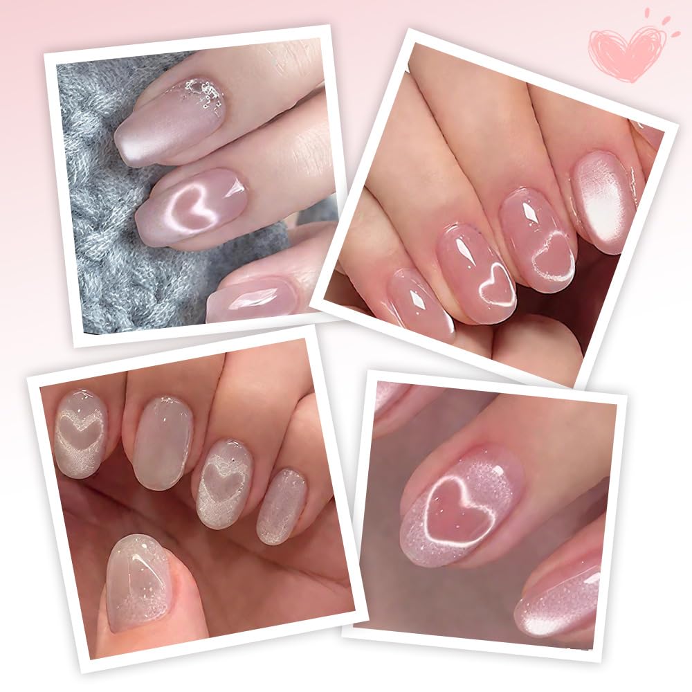 Heart Magnet for Cat Eye Gel Polish, Magnetic Nail Art Tool for Stunning Cat Eye Effect, DIY Manicure Kit with Y-Shaped Guide Sticks, Nail Magnet for Home and Salon Use (1pc+5pcs Y-shaped uide)