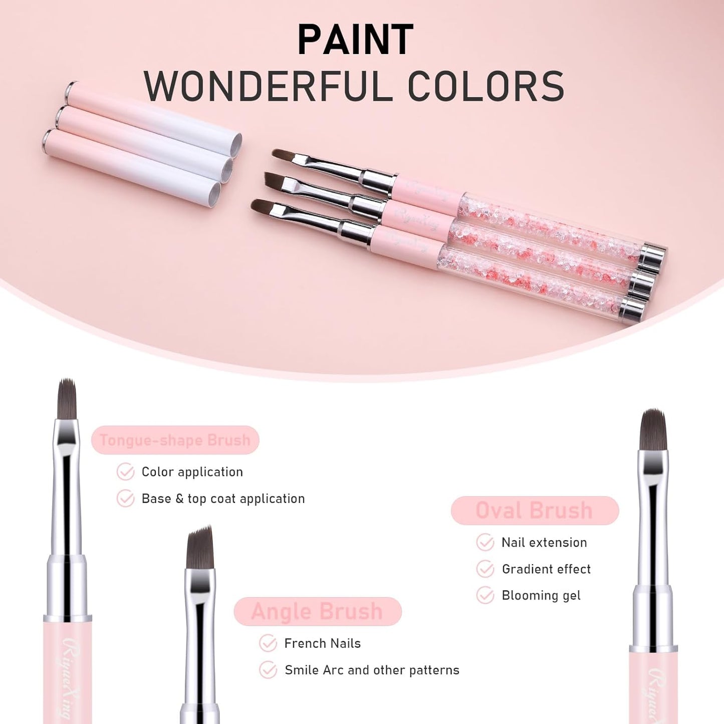 3PCS Nail Art Clean Up Brushes -Round/Angled Nail Brushes for Cleaning Polish Mistakes on the Cuticles, Brushes for Nail Art and Designs Painting DIY