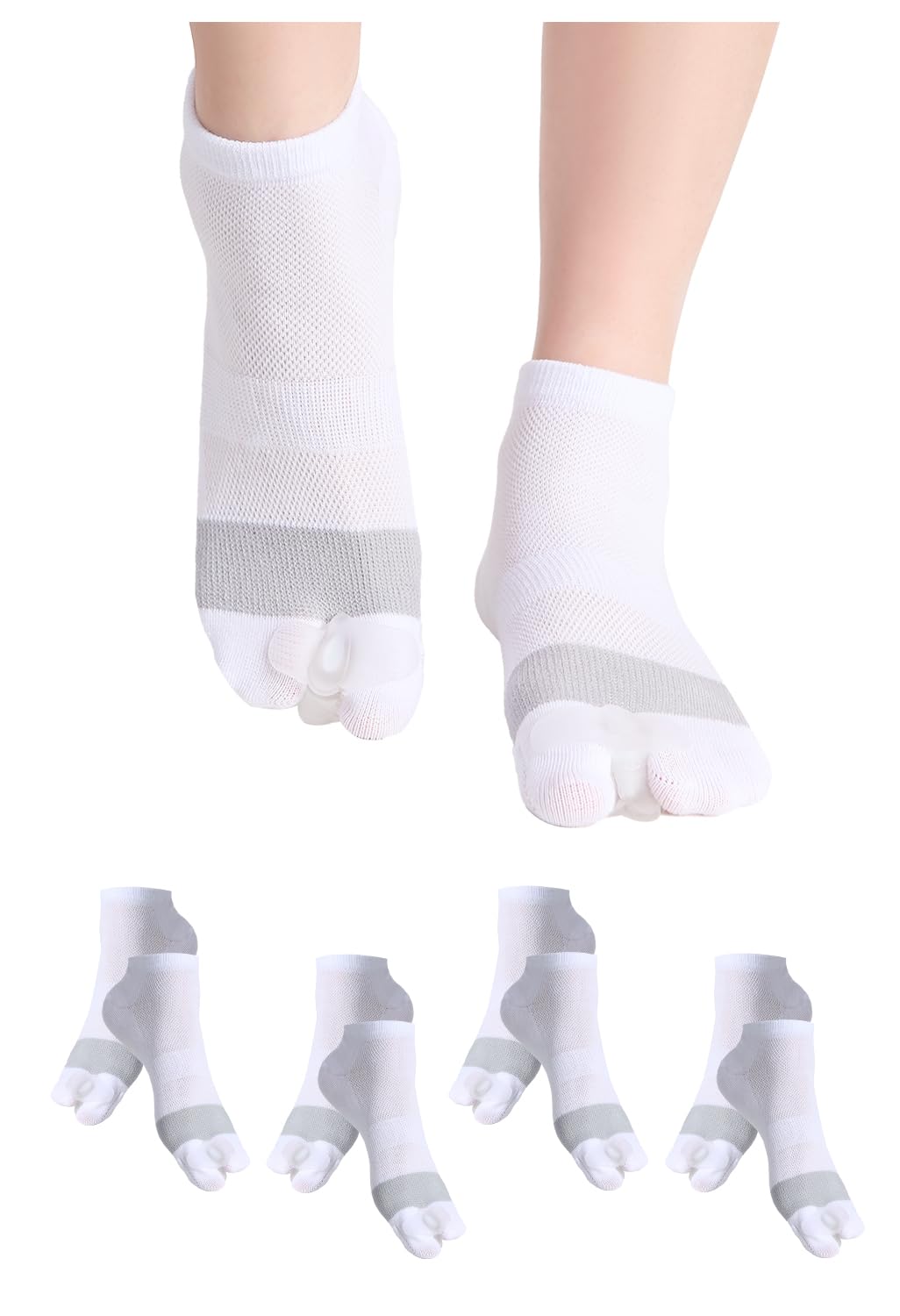 Happy Feet Alignment Socks, Adjustable Yoga Toe Separators For Men Women, Wearable On The Go, White L