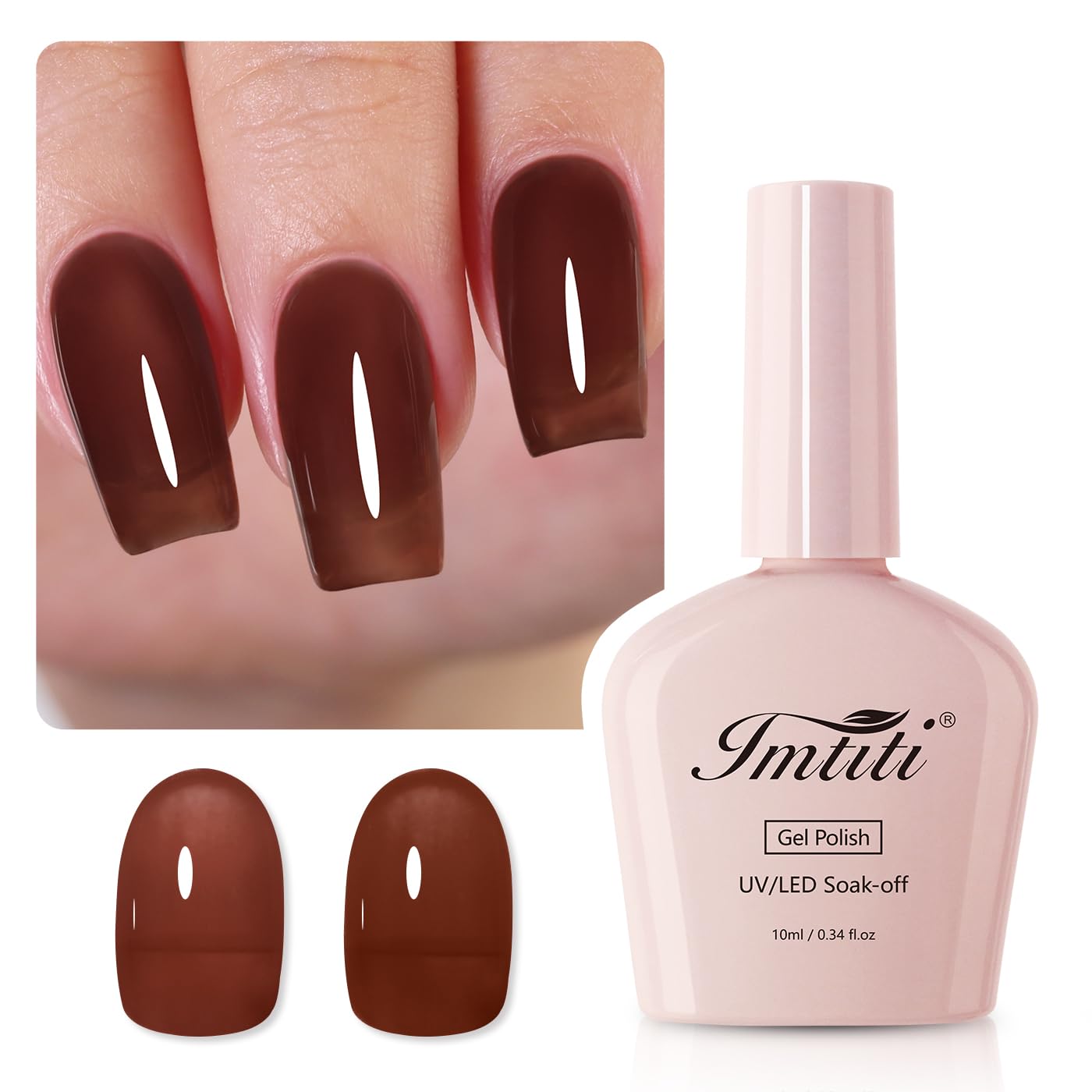 Imtiti Jelly Gel Nail Polish, Dark Brown Sheer Jelly Nail Gel Polish Autumn Winter Translucent Art Manicure Soak Off UV LED Salon DIY Design 10ML