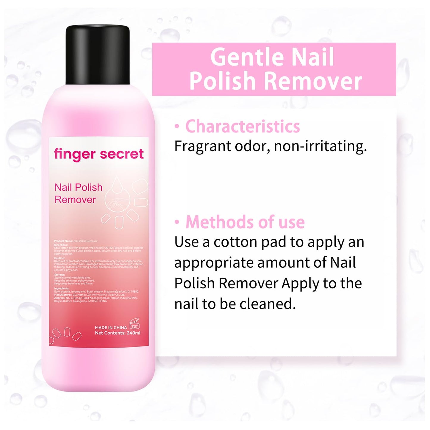 Nail Polish Remover, finger secret Nail Remover Polish 240ml,Gel Nail Remover Polish,Professional Gel Polish Remover for Nails Quickly & Easily & Effectively Remove Gel Polish