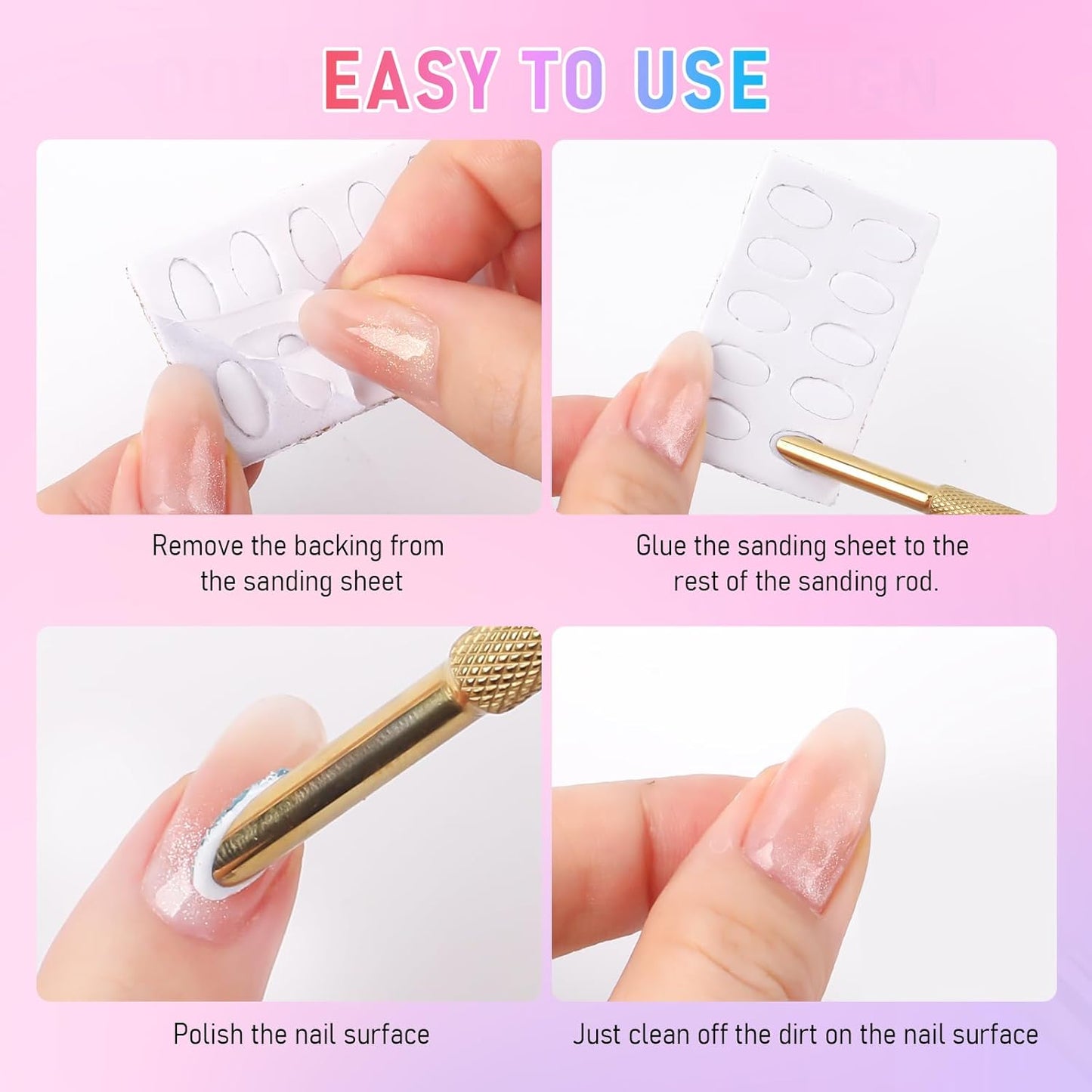 Pre-Treatment Cuticle Pusher, Dual Ended Cuticle Remover Russian Prep Nail Pushers with 100/180 Grit Sandpaper Sheets, Nail Care for Manicure Pedicure Nail Art and Foot Salon Home (Gold)