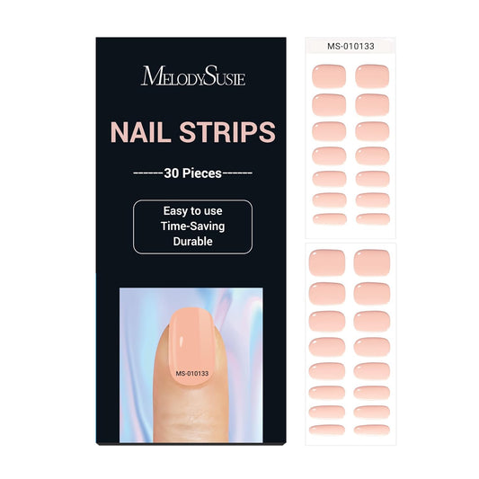 MelodySusie 30PCS Semi Cured Gel Nail Strips, Peach Pink, Salon Quality, Long Lasting, Easy to Apply, Includes 2 Prep Pads, Nail File & Wooden Stick