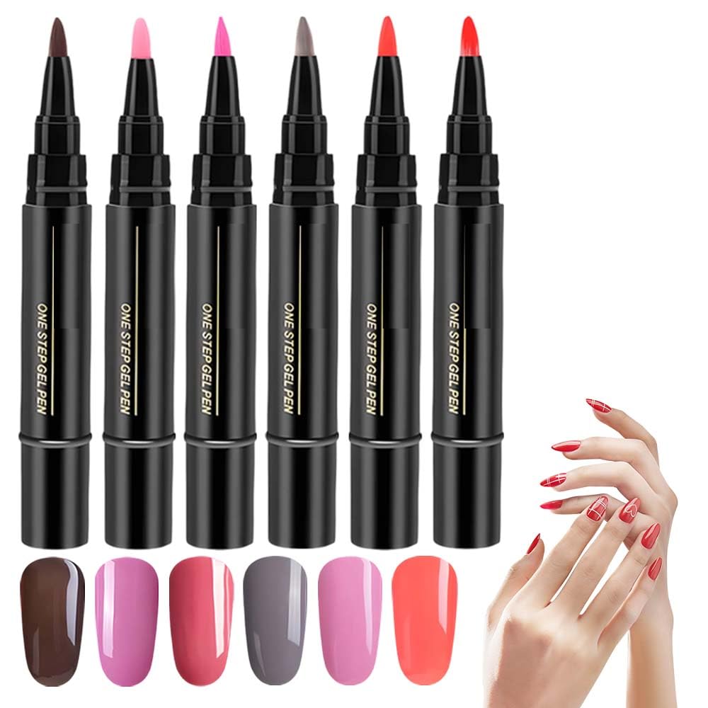 Nail Polish Pens, 3 in 1 Quick Dry Gel Polish Pens with 18 Colors 5ML, for DIY Nail Art, Easy Home Use for Women (Color 7-12)