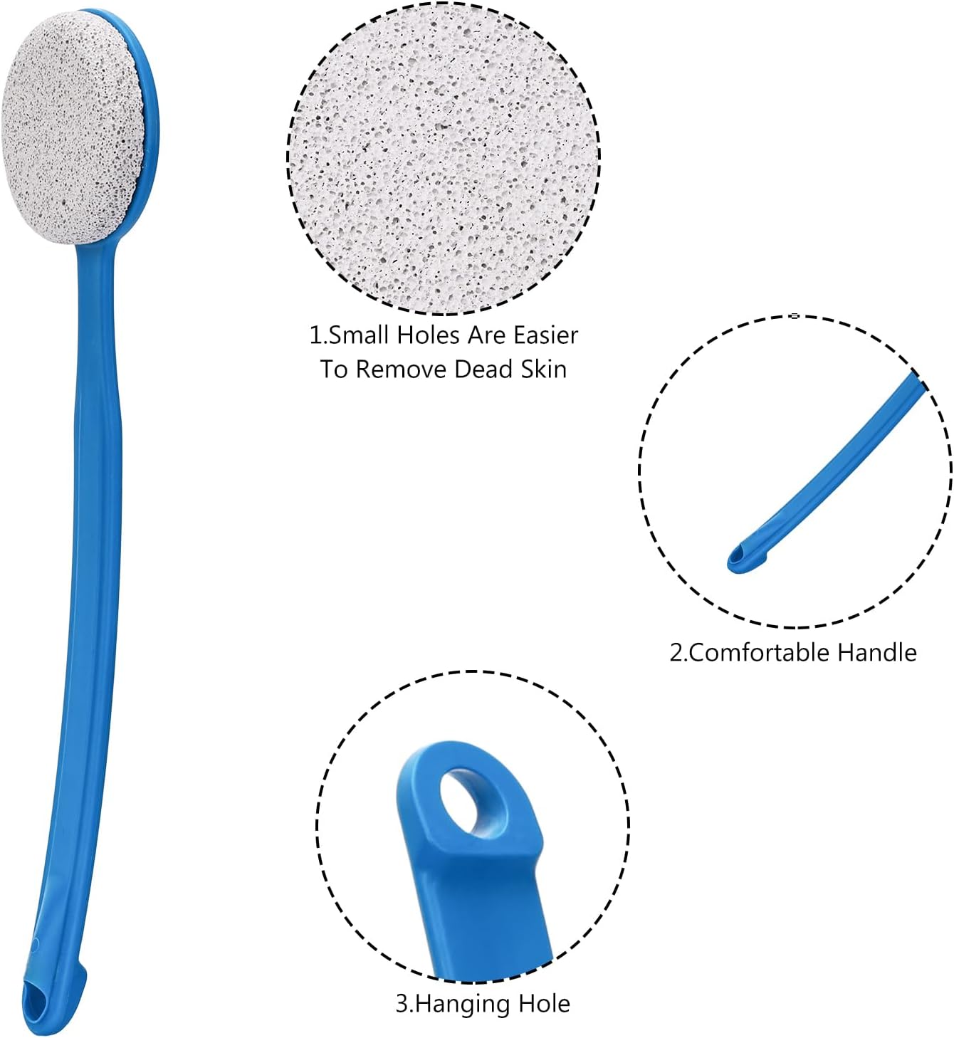 Pumice Stone for Feet with Long Handle 13.7", Hard Skin Callus Remover, Scrubber and Exfoliator for Dead Dry Skin, Softer & Smoother Feet, Pedicure Tool (Curved),Blue