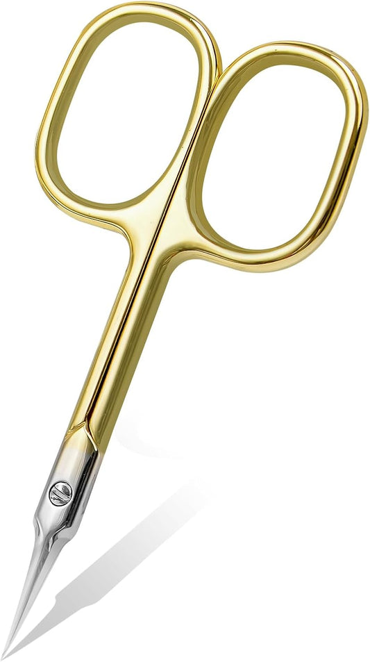 CGBE Cuticle Scissors Extra Fine Curved Blade, Super Slim Manicure Scissors for Cuticles Professional Small Scissors with Precise Pointed Tip Grooming Blades, Eyebrow, Eyelash, and Dry Skin - Gold