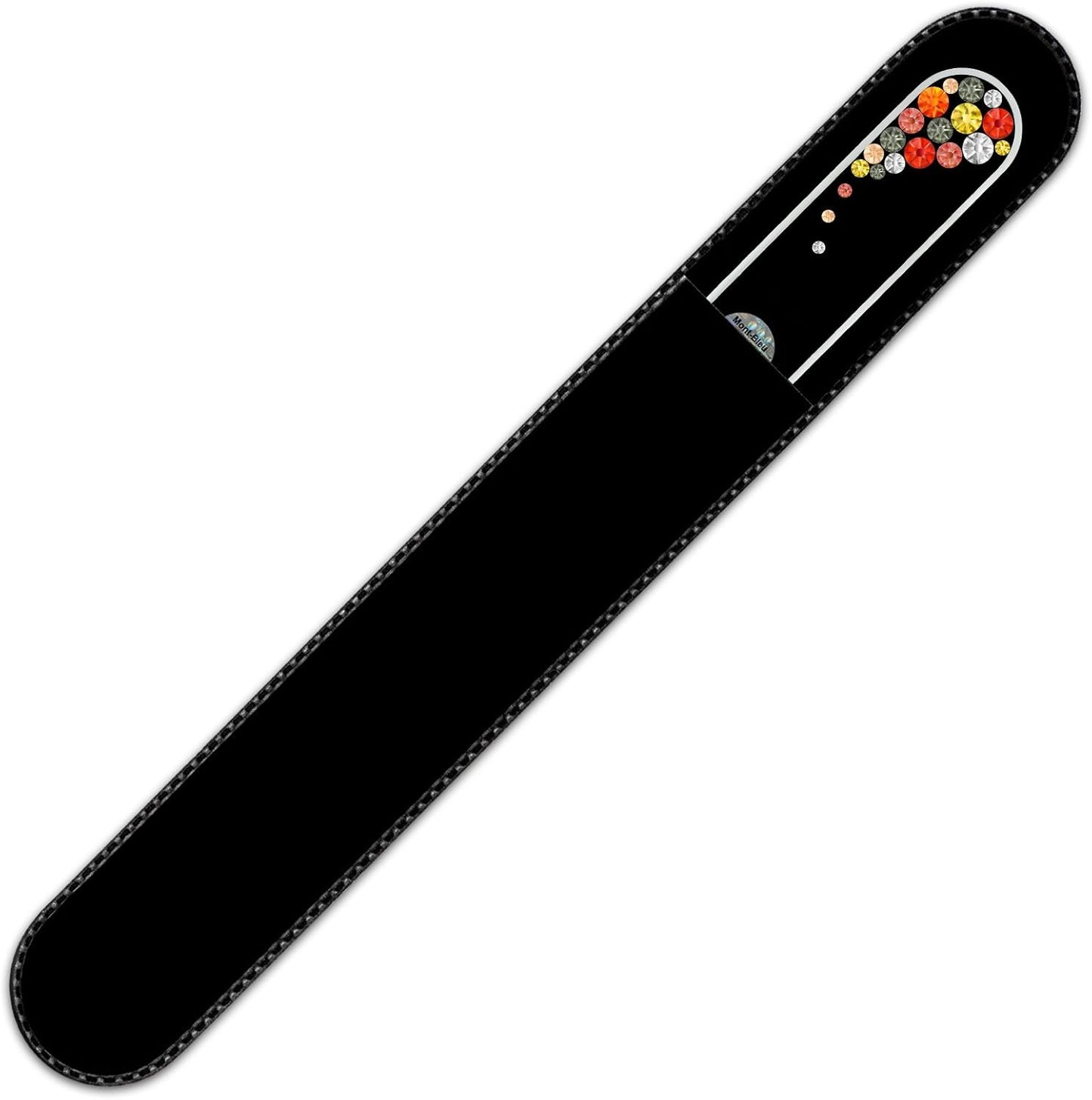 Large Size Glass Nail File Hand Decorated with Swarovski Elements, in Black Velvet Sleeve, Genuine Czech Tempered Glass, Hand-Made Crystal Nail File