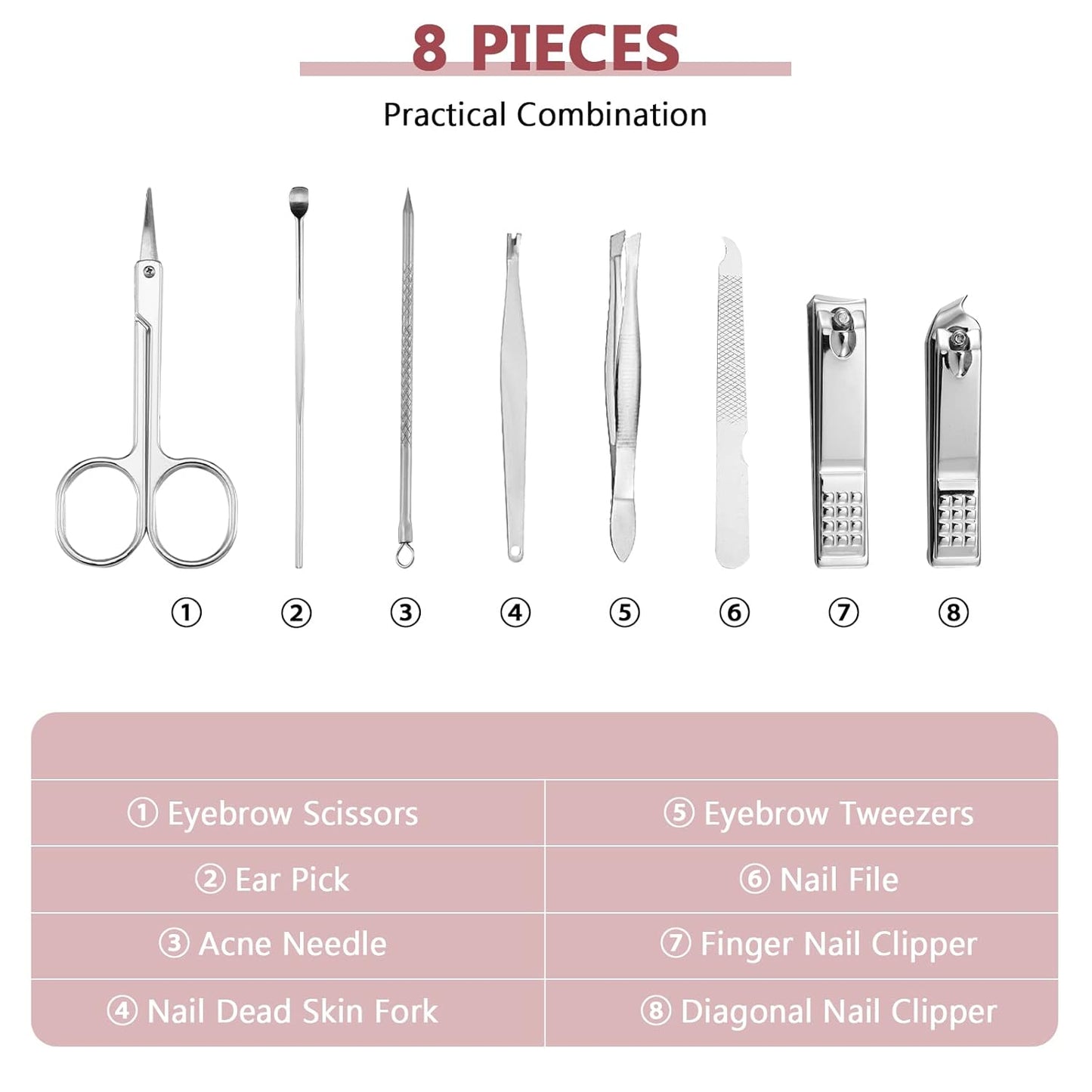 Geosar 12 Sets Manicure Set Nail Clippers Pedicure Kit 8 in 1 Grooming Stainless Steel Kits Nail Care Tools with Travel Case Xmas Gifts for Men Women(Wine Red)