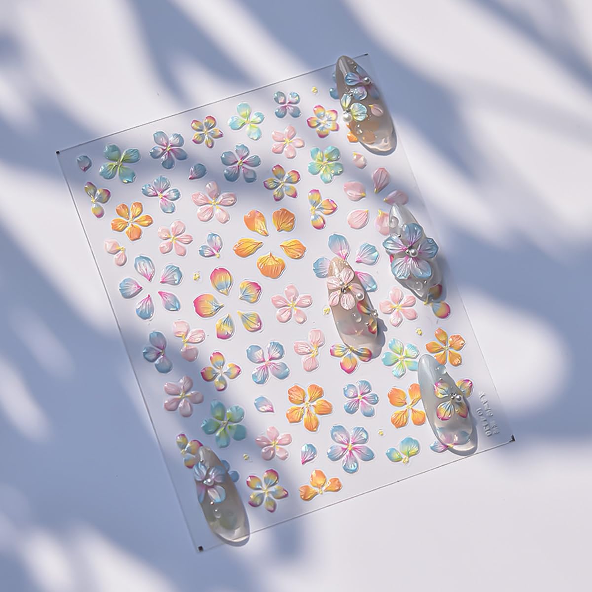 Flower Nail Art Stickers Decals 5D Embossed Jelly Flowers Nail Decals 1PCS Exquisite Shinny Colorful Floral Spring Summer Design Flower Nails Adhesive Sliders Supply for Women DIY Nail Art Decorations