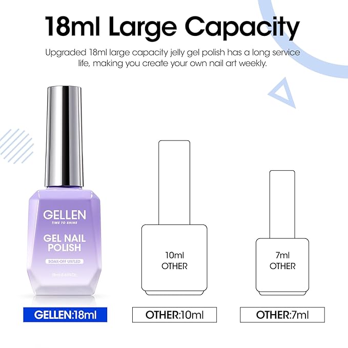 Gellen Blue Gel Nail Polish, 18ml Soak Off High Glossy Gel Polish for Nails, Need Cured Under UV light for Salon at Home DIY
