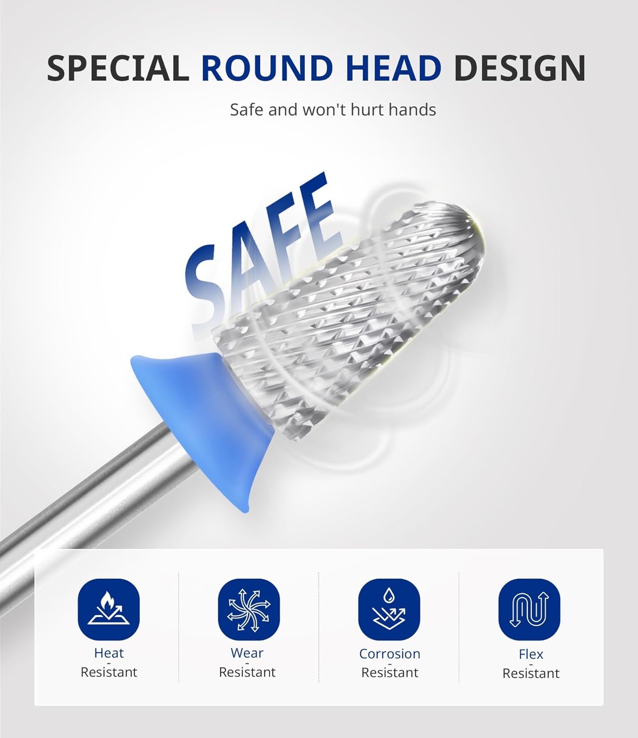 AIRSEE Tungsten Carbide Acrylic Nail Drill Bit Efile Electric File Machine Head Tip for Manicure Polishing Art Remove Gel 3/32" 2 Way Safety Use Big Ball Top Tapered Bit Plus Cone Shape Medium-M