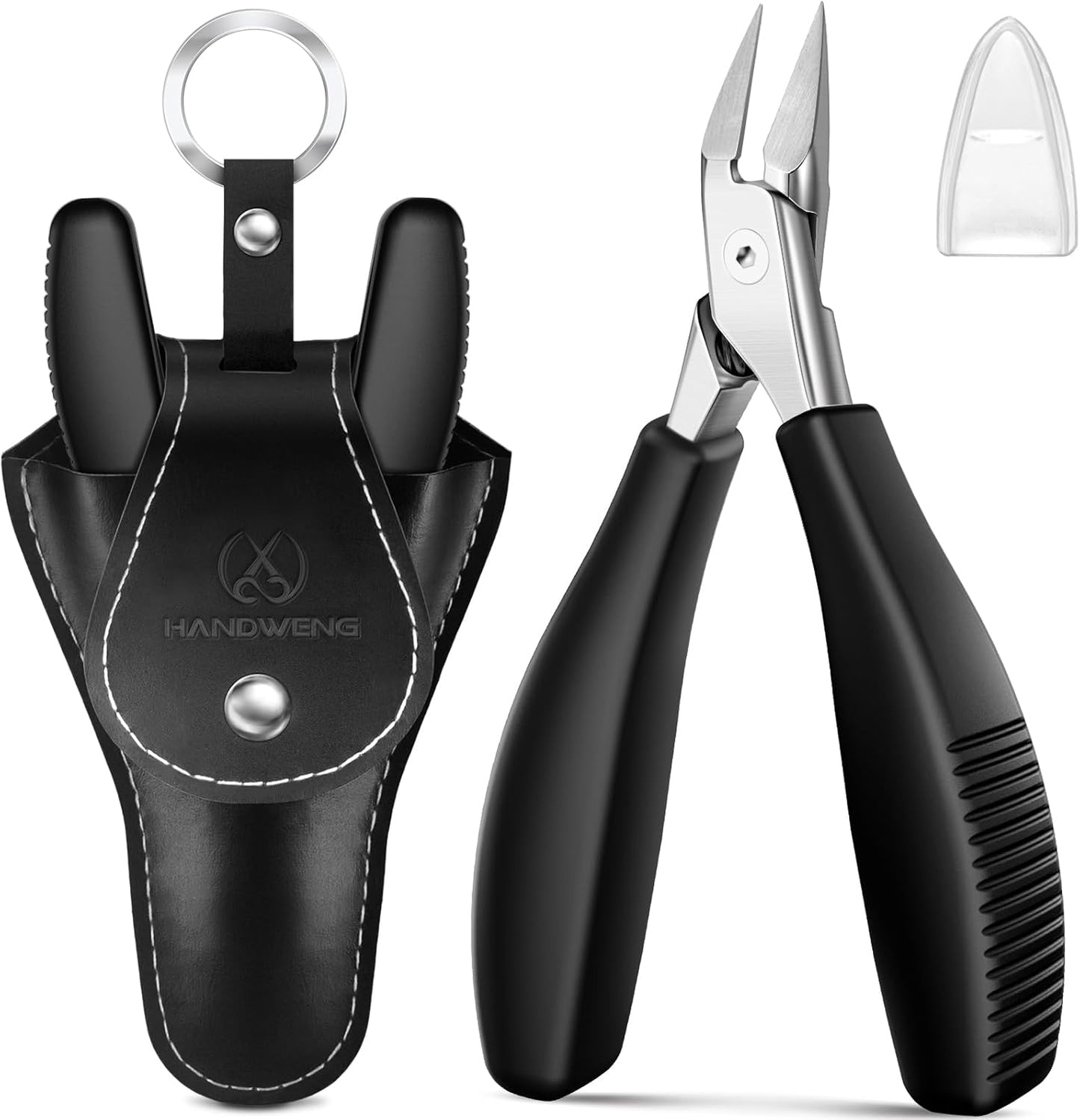 Ingrown Toenail Clippers for Thick Toe Nails, Straight Nail Clippers for Men, Heavy Duty Toe Nail Clippers with Soft Handle, Ultra Sharp Stainless Steel Fingernail Clippers with PU Leather Pouch