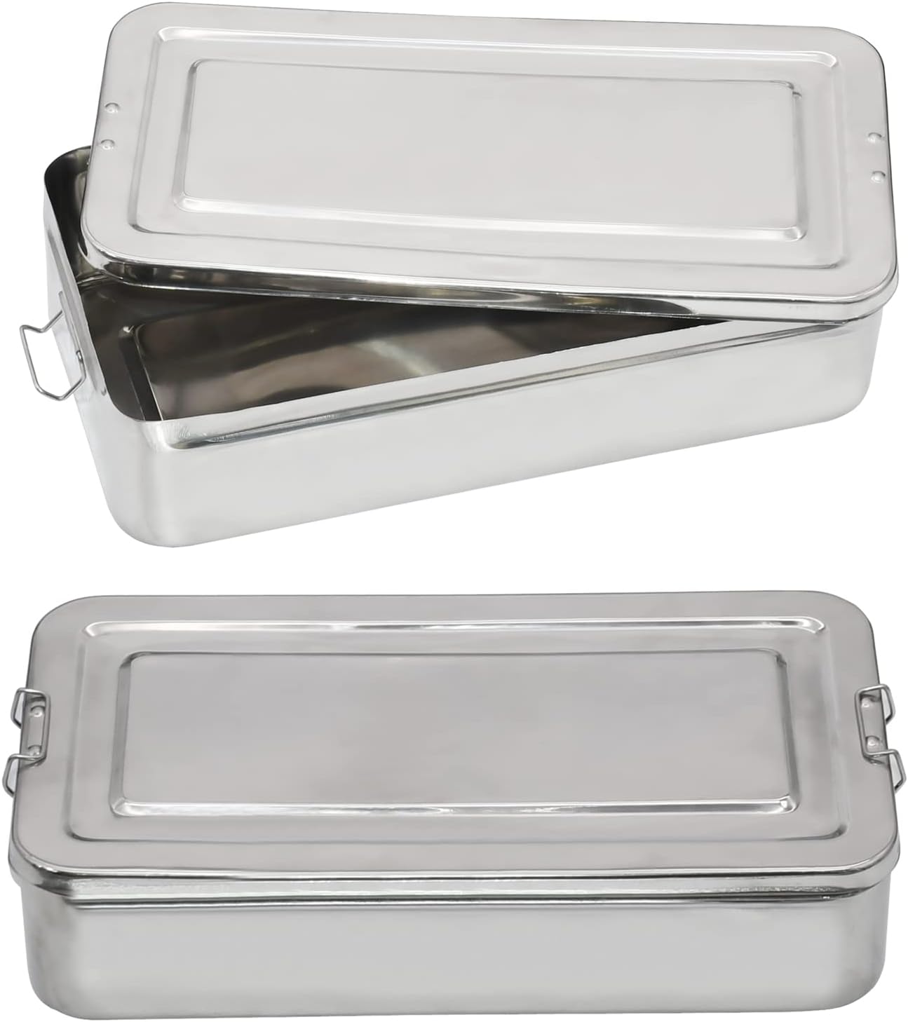 15.7" x 8" x 3.75" Trays Stainless Steel Dental Instruments Tray Organizer Holder Multi-Function Storage Sterilization Plate Trays Solid Box Cover with Locks
