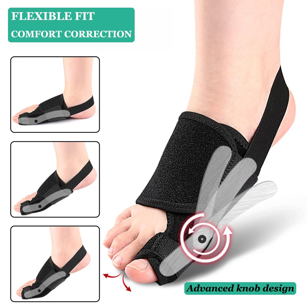 Bunion Toe Corrector Splint for Women & Men, Adjustable Bunion Straightener for Pain Relief, Big Toe Orthopedic Separator for Hallux Valgus, Hammer Toe, Day/Night Support (Right Foot)