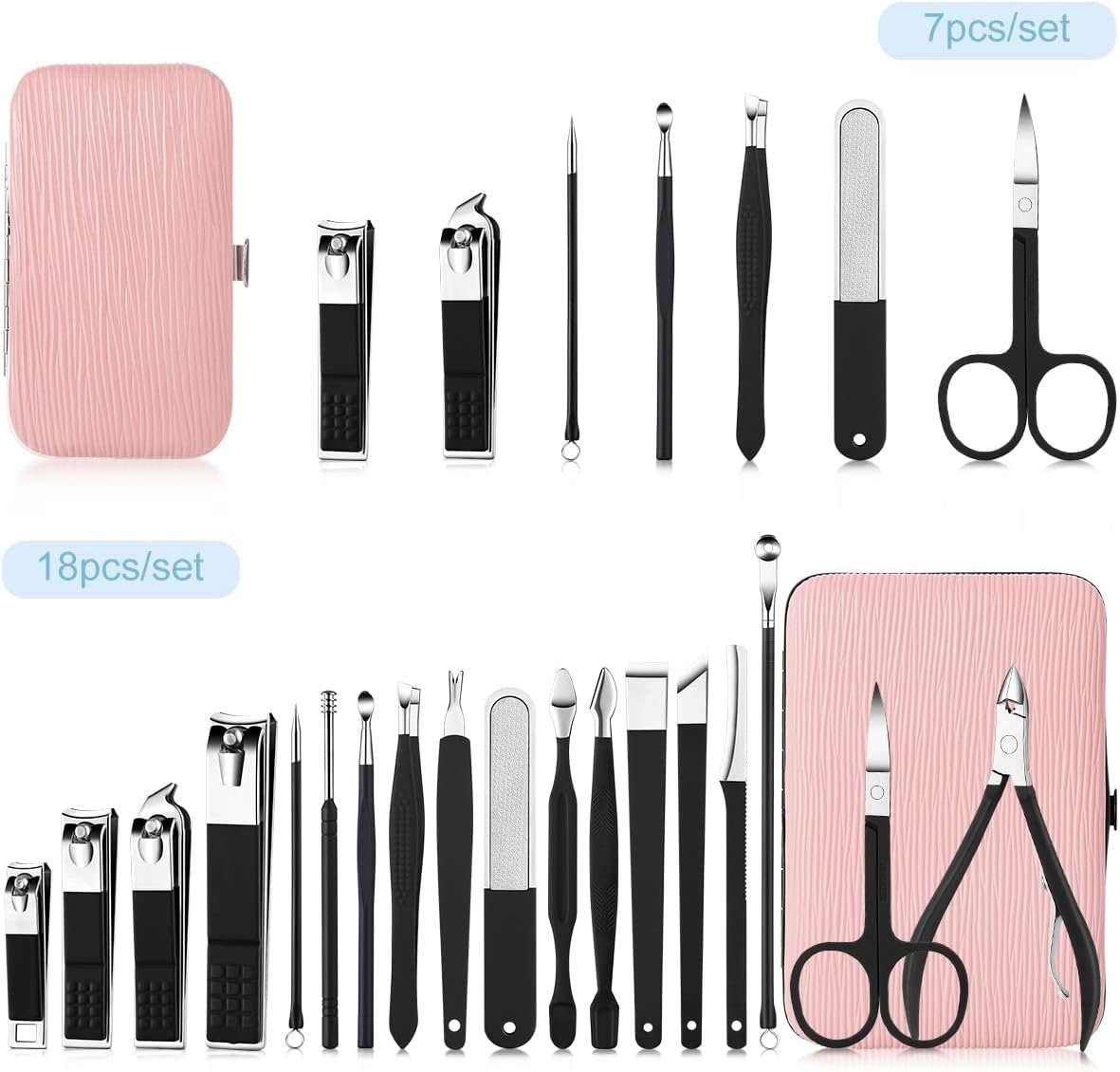 Multifunction Nail Clipper Set Pedicure Cutter Nail File Scissors Kit with Travel Case Stainless Steel Blue Manicure Set Tools (Color : 15pcs-Blue)