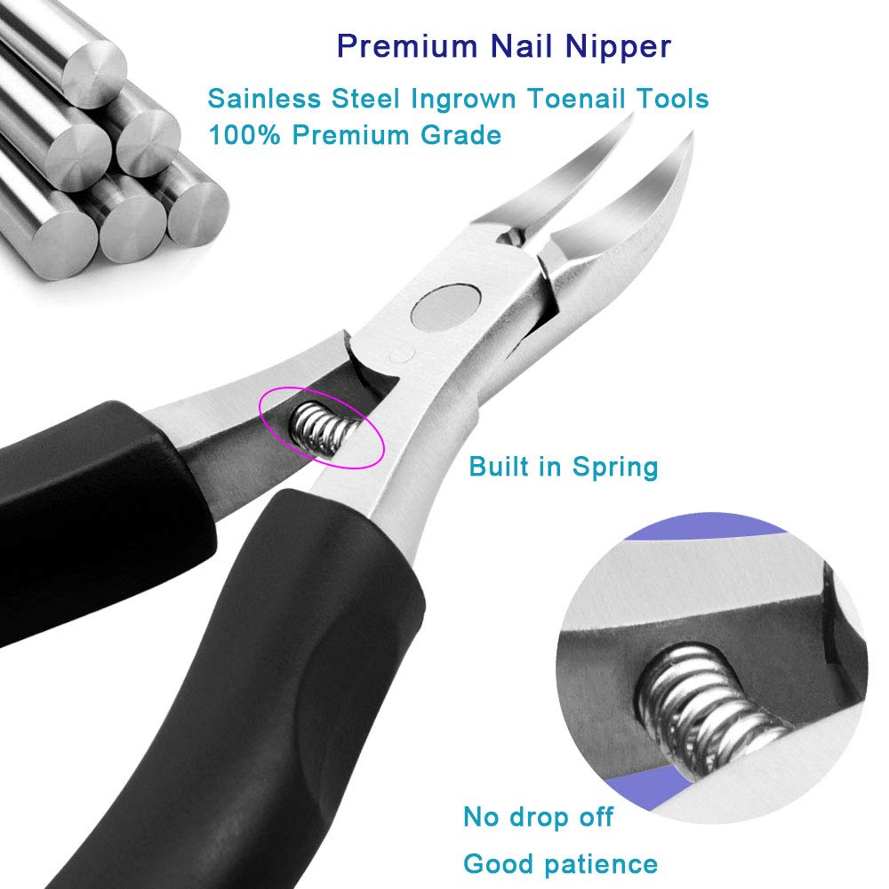 Toenail Clippers for Seniors & Thick Nails, 8PCS Professional Heavy Duty Ingrown Toenail Removal Kit with Pedicure Tools, Sharp Blade, Long Handle & Storage Case