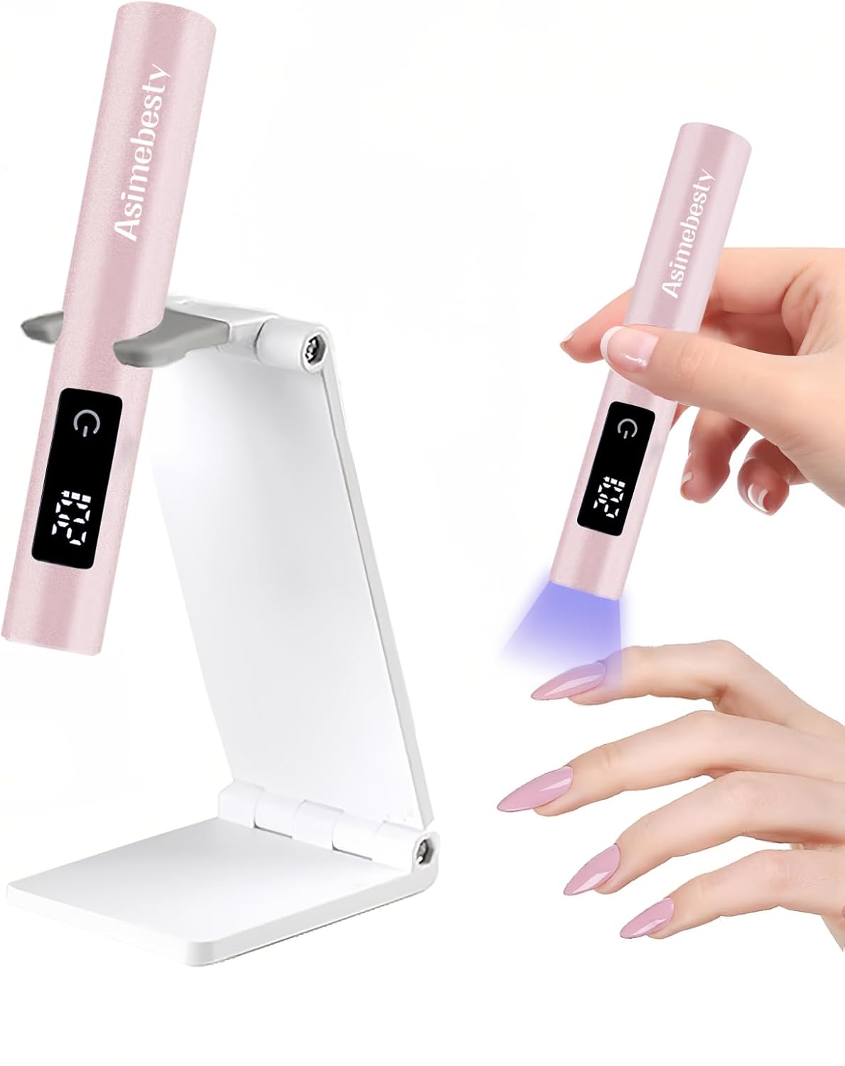 UV Light for Gel Nails, Mini UV Nail Lamp Hand held with Stand, Portable Small Nail Dryer Light for Gel Polish with 3 Timers, Rechargeable Cordless UV Light Nail for Fast Curing, Rose