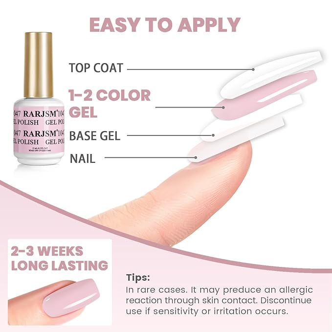 RARJSM Pastel Pink Gel Nail Polish 2pcs Set,Gel and Lacquer Combo,Purle Pink Air Dry Nail Lacquer and Nude Pastel Pink Gel Polish LED UV Curing Requires French Manicure DIY Nail Art Home Salon 15ml