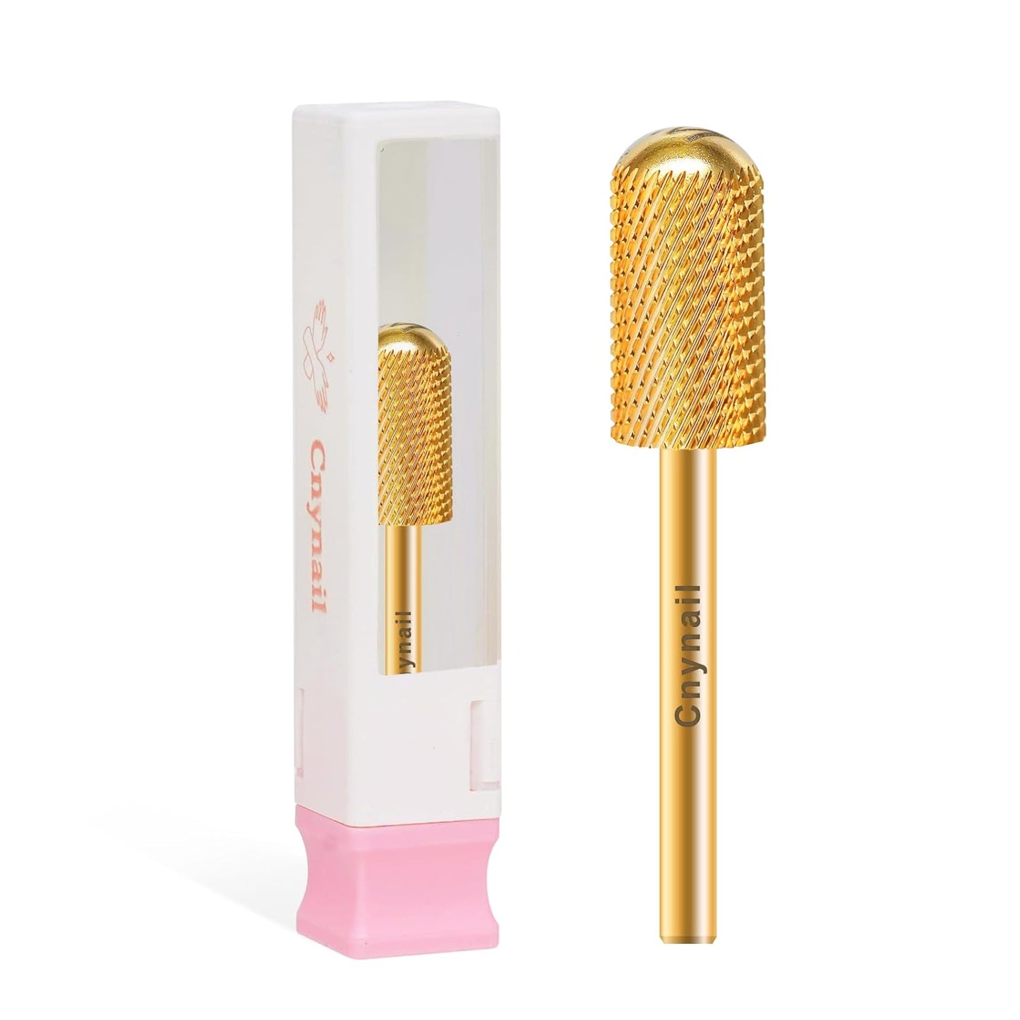 3/32" Large Barrel Smooth Round Top Tungsten Carbide Nail Drill Bit Safety Bit for Gel & Acrylic Removal, 2-Way Rotating Efile Tip, Salon Electric File Accessory (M Grit, Gold)