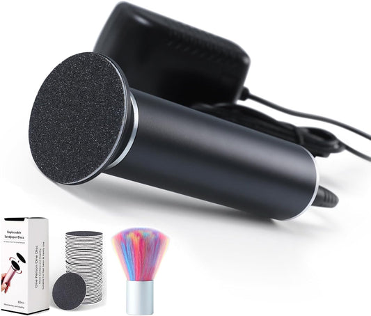 Electric Callus Remover for Feet, Adjustable Various Speed, Powerful Electric Foot File Sander Grinder Pedicure Hard Dead Skin Remover with 60 Sandpaper Discs and Dust Brush, Black FCR-1