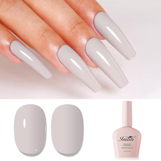 Imtiti Gray Gel Nail Polish, Cement Gray Gel Polish High Gloss Soak Off UV LED Autumn Winter Art Manicure Salon DIY Design 10ML