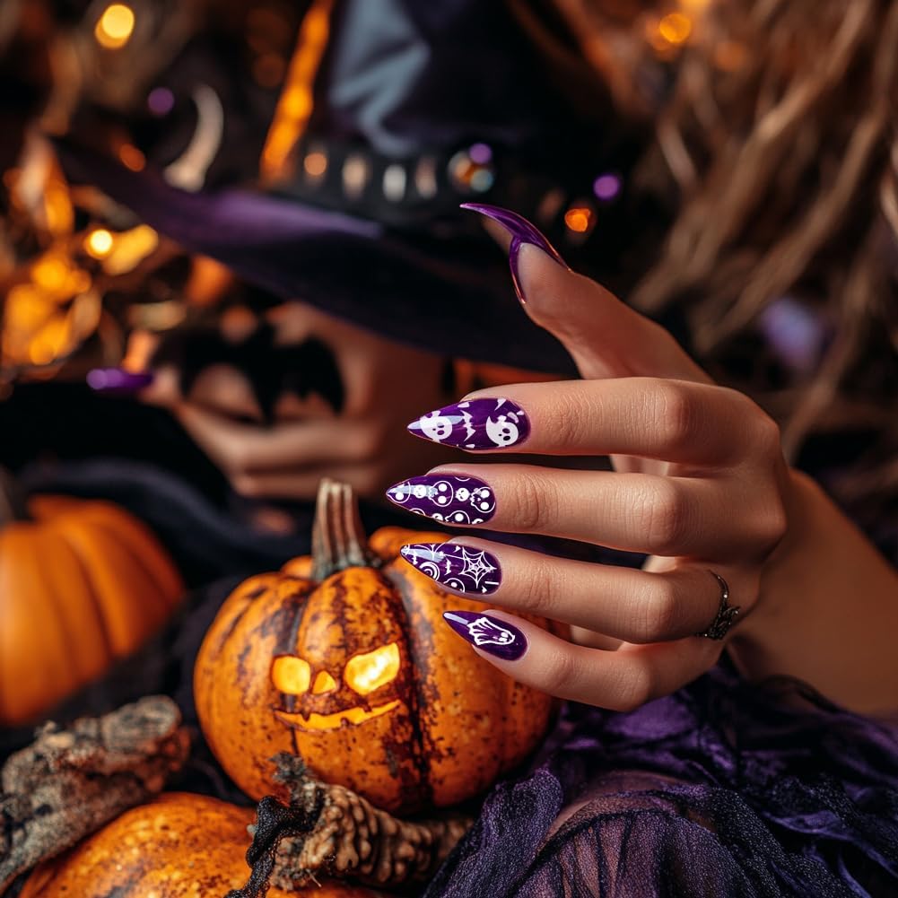PH PandaHall Halloween Theme Nail Art Plates 3pcs Skull Ghost Witch Pumpkin Nail Stamping Plate Image Plate Art Design Stamp Templates for DIY Print Manicures Salon Design