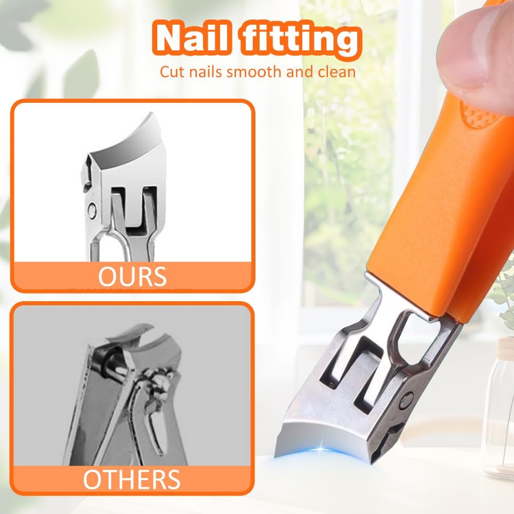 Wide Jaw Opening Anti-Splash Slanted Nail Clipper, Fingernail and Toenail Clippers Clippers for Ingrown Nails, Curved Toenail Clippers for Thick Nails, Household Slanted Nail Clippers (Black+Orange)