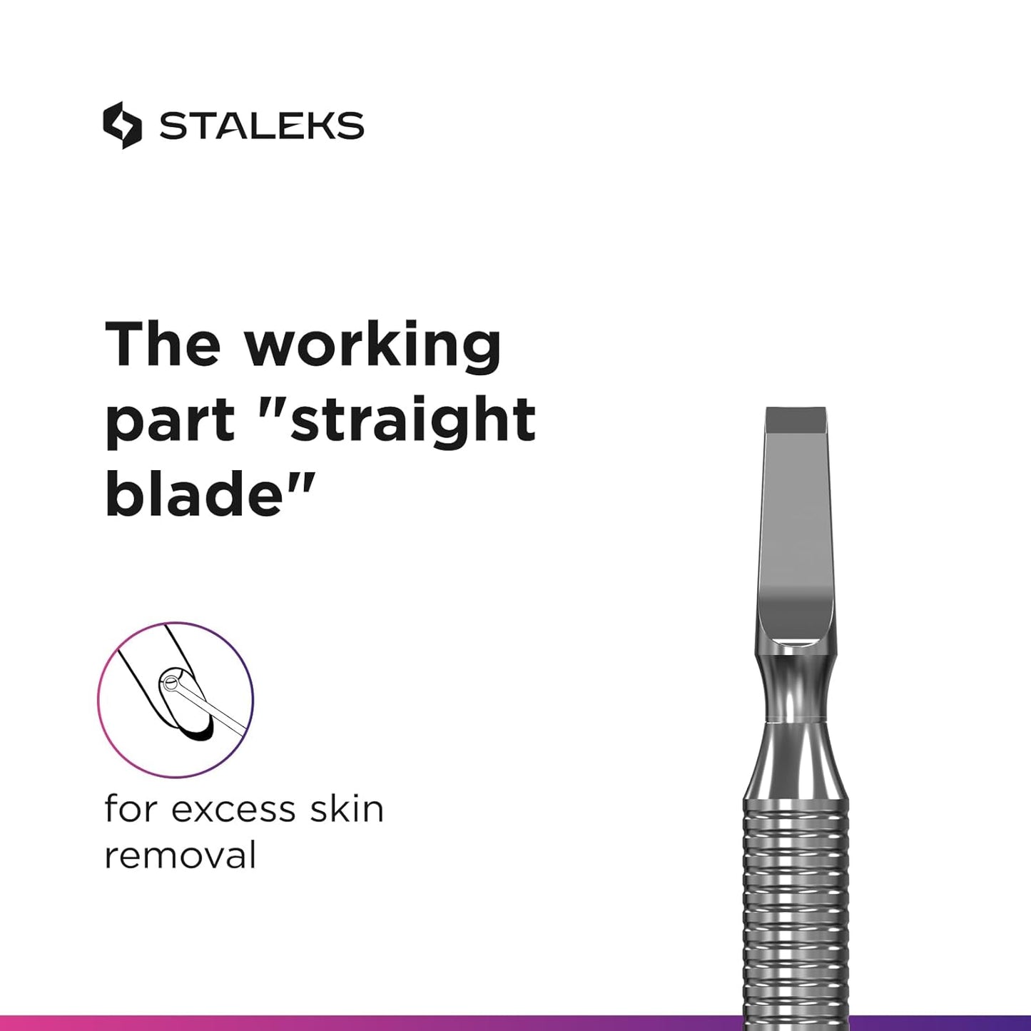 Staleks Pro Manicure Pusher Expert 30 Type 5 – Rounded Wide Pusher and Straight Blade – Stainless Steel – Professional Cuticle Tool