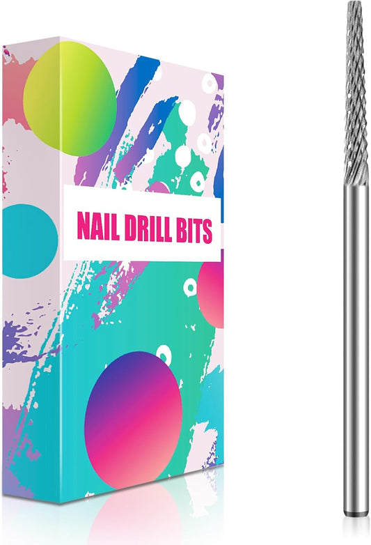 Cuticle Bit for Nail Drill 3/32'', Safety Carbide Cuticle Cleaner Bit for Dead Skin Cleaning Nail Prepare, Trimmer, Two Way Rotate, Small Cone Nail Drill Bit, Manicure Salon Experienced (Sliver, Fine)
