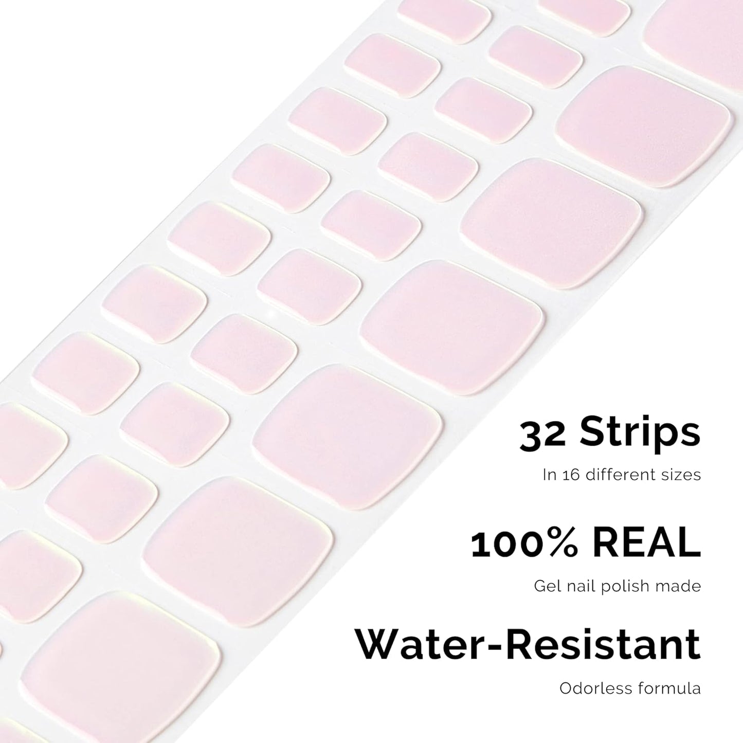 NAILOG Semi Cured Gel Nail Strips, Toe Nail Polish Strips with Glossy Gel Finishing | Buy 3 Get 1 UV Lamp| 32 Pieces Long Lasting Pedi Stickers | Pink Moonlight