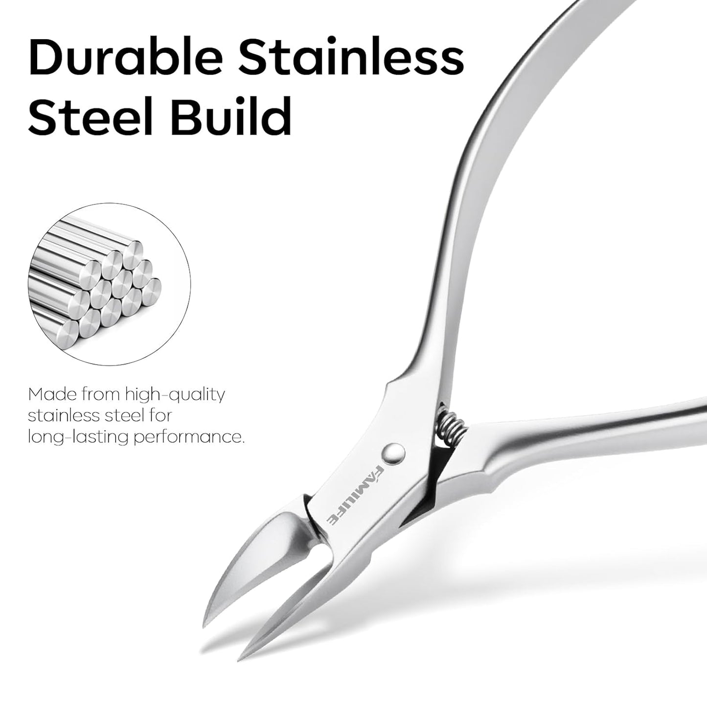 FAMILIFE Cuticle Nippers Scissors – Professional Stainless Steel Cuticle Trimmer for Thick Nails, Ingrown Toenails & Seniors, Sharp Durable Blades with Ergonomic Handle for Salon & Home Use