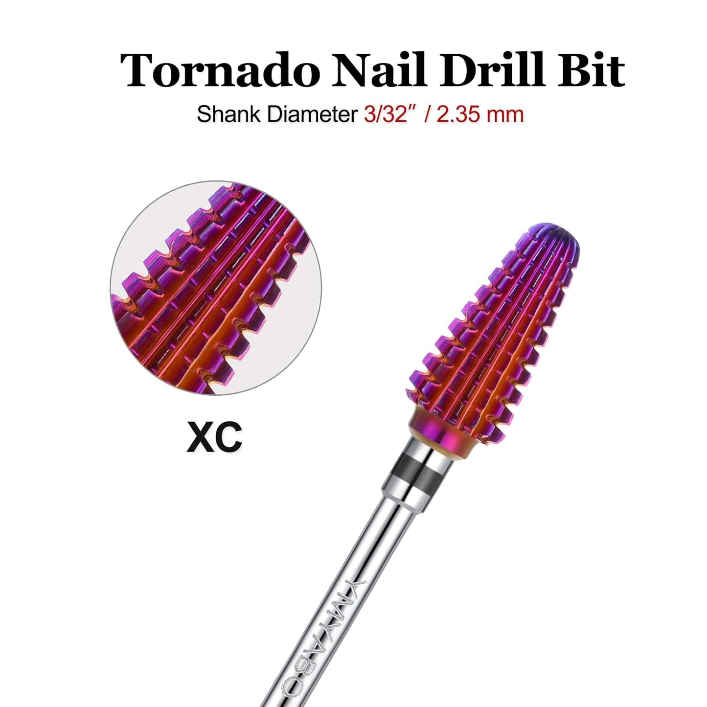Nail Drill Bit,Professional 3/32" Purple Tornado Carbide Tungsten Multifunction Bits， Fast Remove for Hard Gel and Acrylic, Manicure Pedicure Cuticle Nail Polishing Tool-XC