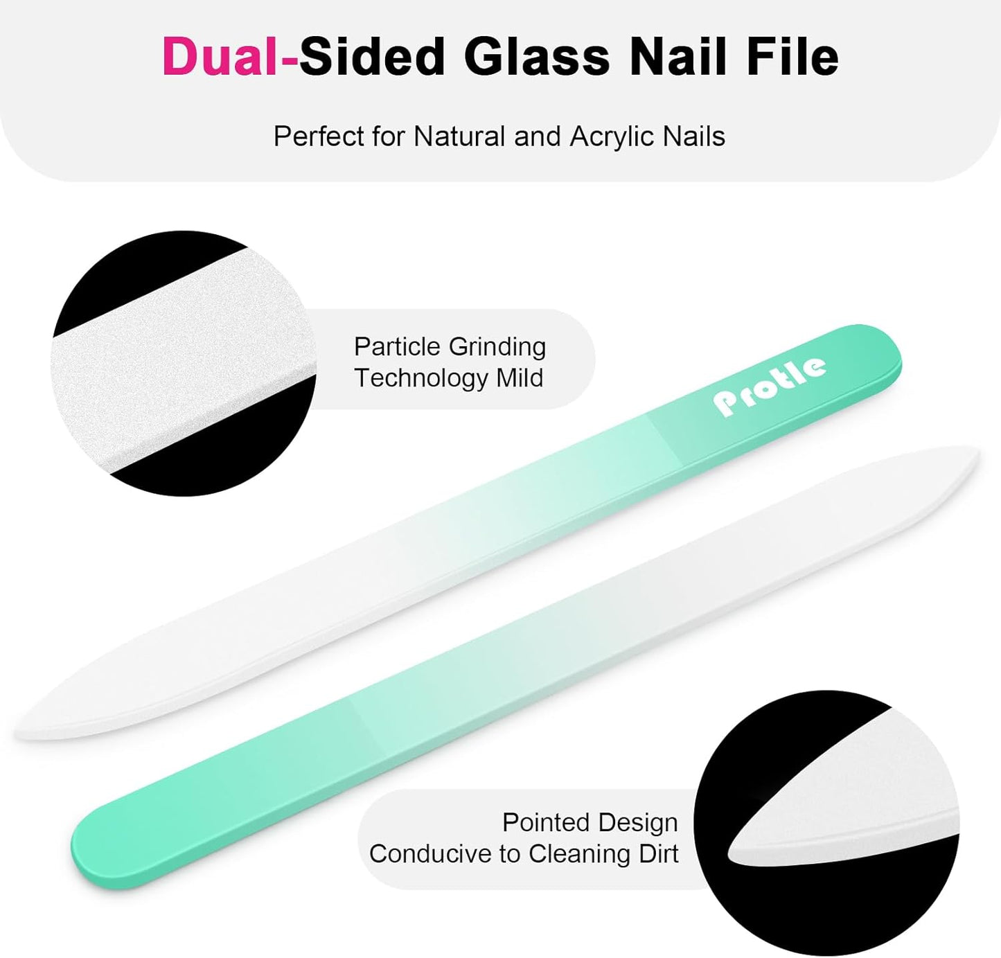 Nail File Glass for Natural Nails，3Pack Double Sided Crystal Nail Filer with Case,Professional Czech Glass Fil Etched Gentle Nail Care Stocking Stuffers for Women or Adults, Unique Gifts(Light Color)