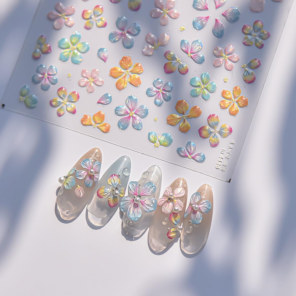 Flower Nail Art Stickers Decals 5D Embossed Jelly Flowers Nail Decals 1PCS Exquisite Shinny Colorful Floral Spring Summer Design Flower Nails Adhesive Sliders Supply for Women DIY Nail Art Decorations