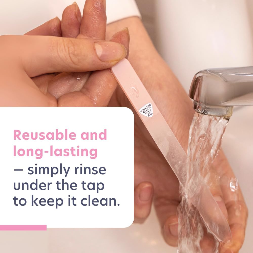 Bona Fide Beauty Czech Glass Nail File for Natural Nails (Peach) - Fine Grit (180/240) Crystal Fingernail File with Clear Case. Travel Friendly Nail Care