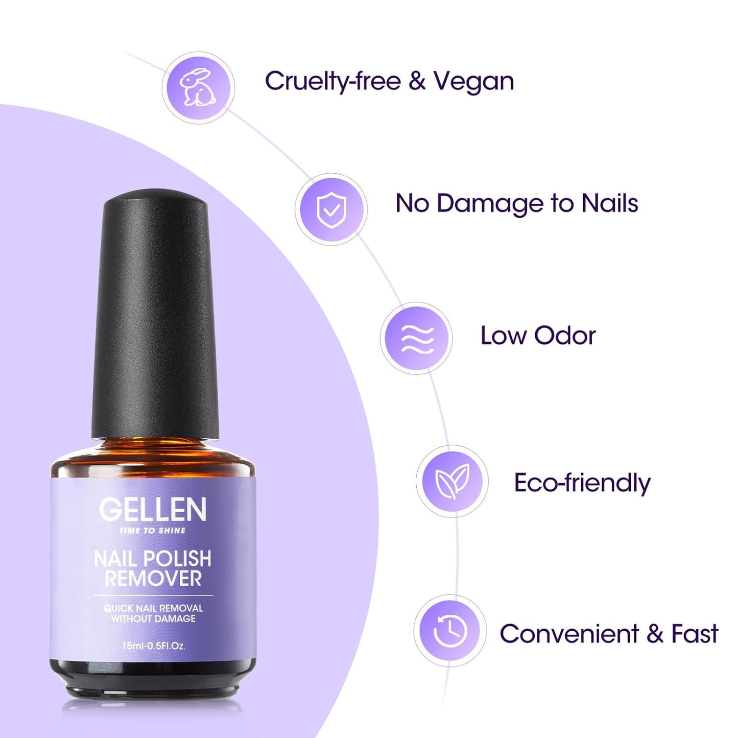 Gellen Gel Nail Polish Remover, Gel Polish Remover for Nails with Cuticle Pusher and Nail File, Easily & Quickly Remove Gel in 2-5 Minutes, No Need Soaking Or Wrapping