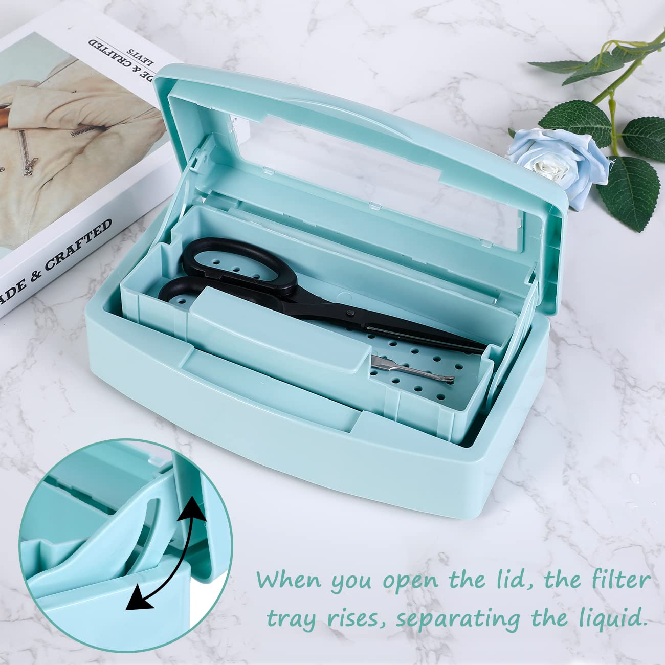 Gusnilo Barbicide Disinfectant Box Nail Art Tools Sanitizing Tray Disinfectant Container Nail Tool Sterilizer Box Plastic Clean Sterilizer Box Storage Organizer for Nail Manicure Tool (Light Green)