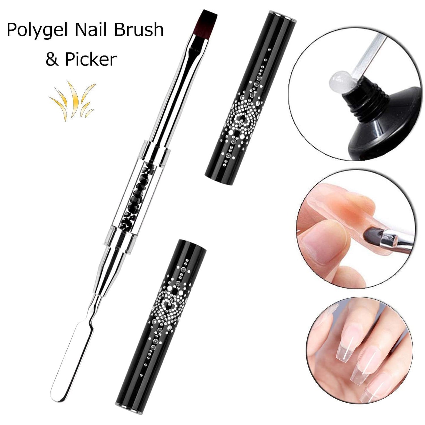 2PCS Professional Nail Art Brushes Set – Dual-Ended French Manicure &gel brush Gel Liner Brush with Rhinestone Handle,nail stamping Acrylic Nails & Home Nail Design gel brush