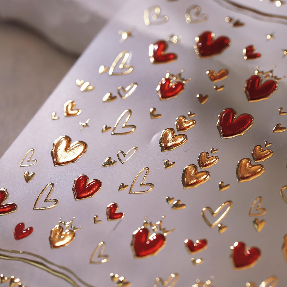 Valentine's Day 5D Heart Nail Art Stickers - Gold, Pink & Bronzing Star Moon Designs for Women & Girls - Self-Adhesive DIY Nail Decals