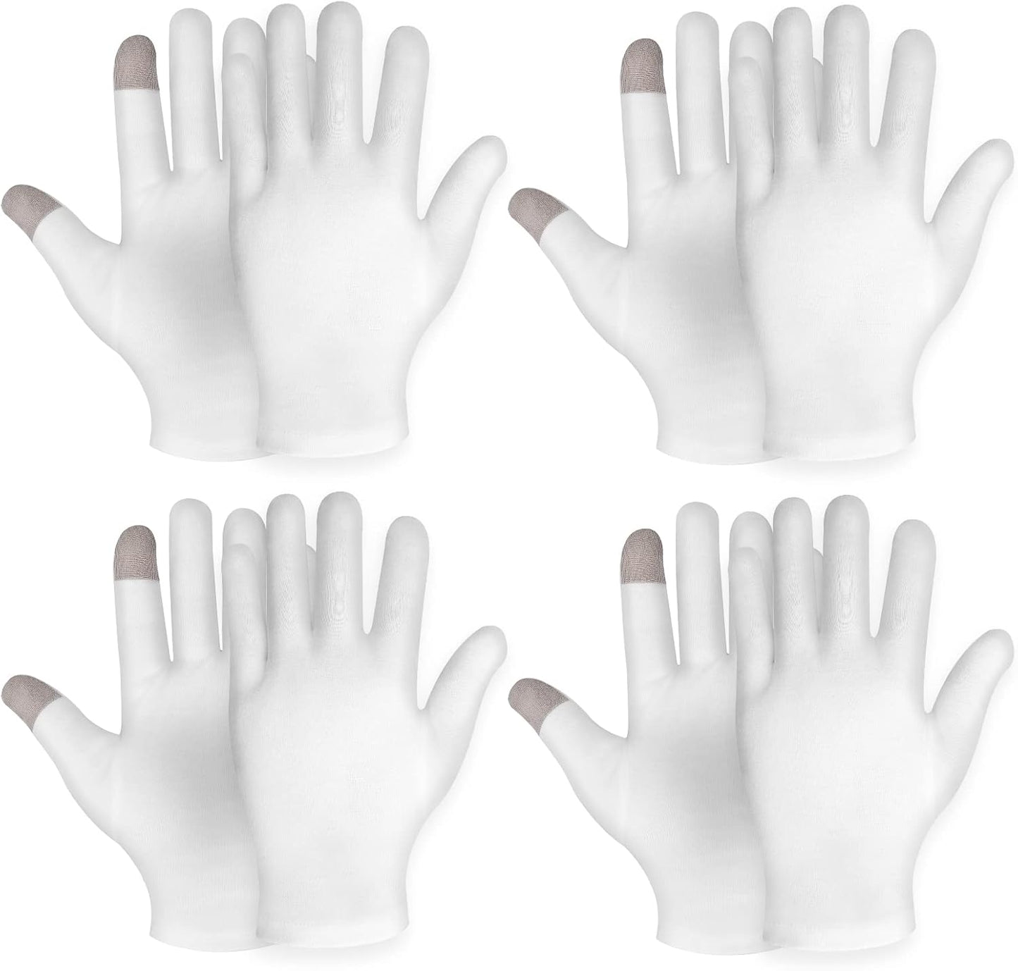 4 Pairs Touch Screen Moisturizing Gloves White Cotton Moisturizing Gloves Overnight Bedtime Heal Eczema Sleeping Lotion Hand Spa Treatment Gloves Repair Rough Cracked Dry Chapped Hands Skin(White)
