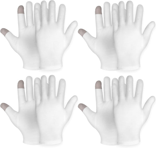 4 Pairs Touch Screen Moisturizing Gloves White Cotton Moisturizing Gloves Overnight Bedtime Heal Eczema Sleeping Lotion Hand Spa Treatment Gloves Repair Rough Cracked Dry Chapped Hands Skin(White)