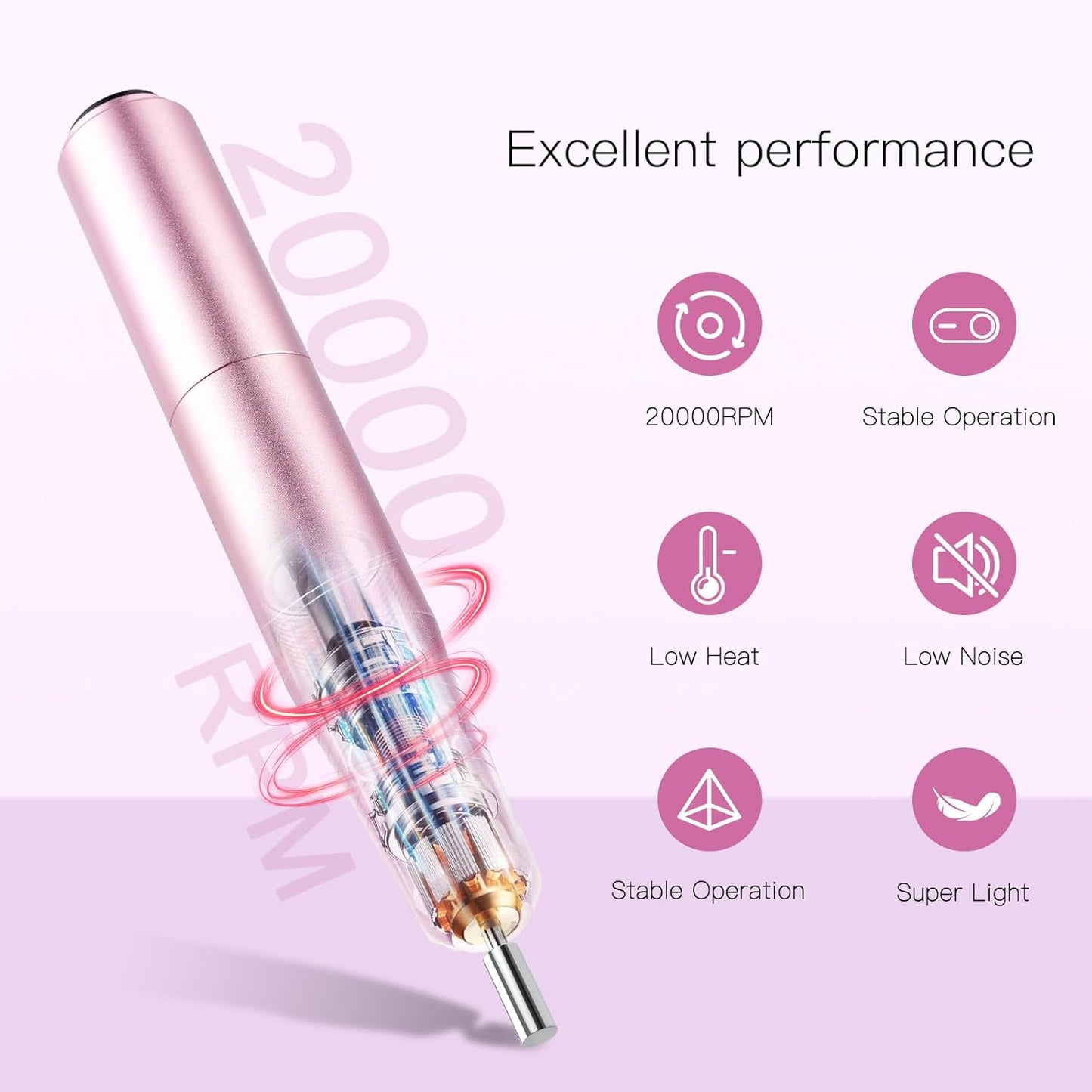 LKE Electric Nail Drill & File Kit,Professional Manicure Pedicure Tools for Acrylic Gel Nails,Nail Drill Bits Bands for Home & Salon Use(New-Rose Gold)