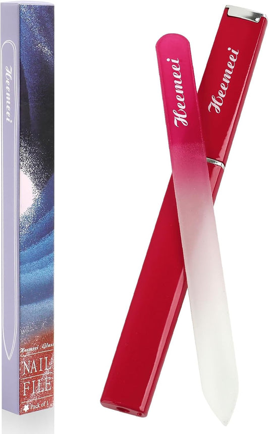 Crystal Nail Files, Double Sided 180/320 Grit, Case Included - Perfect for Natural Nails, Pedicure Use - Red