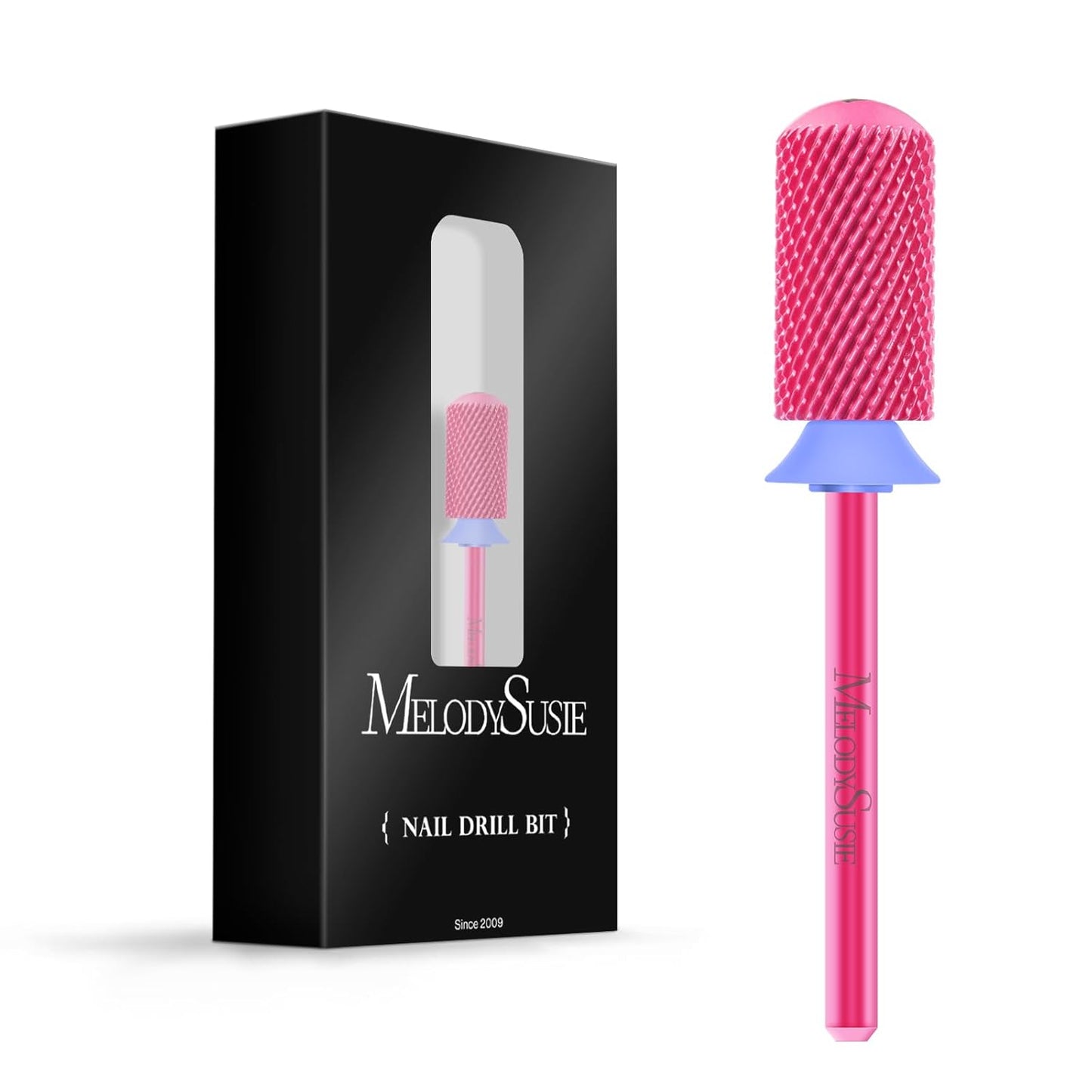 MelodySusie Safety Nail Drill Bits, 3/32'' Smooth Round Top Large Barrel Carbide Bits, Suitable for Manicure Pedicure Cuticle Gel Polishing, Beginners Bits, Pink Blossom, Series Bit-S
