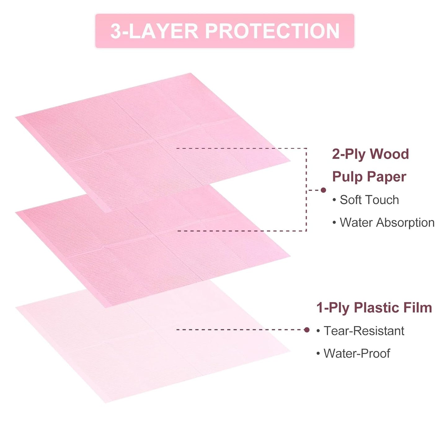 50Pcs Pink Disposable Table Mats for Nail Art 3 Ply Foldable Waterproof Dental Bibs Tattoo Sheets Nail Practice Table Cover for Medical Supplies Manicure Salon Pads