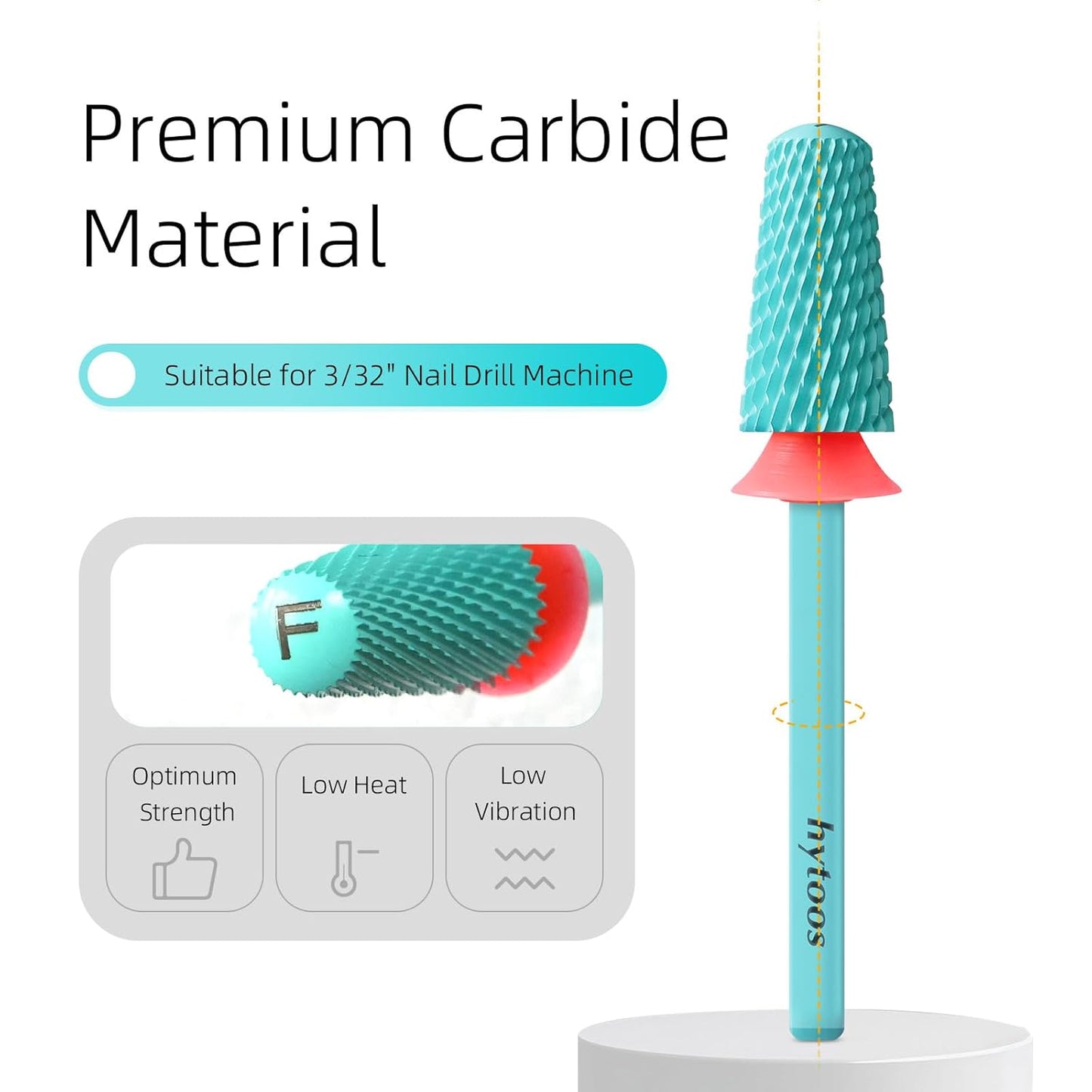 Safety Tapered Nail Drill Bits, Green Coated Tungsten Carbide Rounded Barrel Nail Bit for Soft Gel & Base Removal, Manicure Tools Pro Electric File Drill Accessories, F