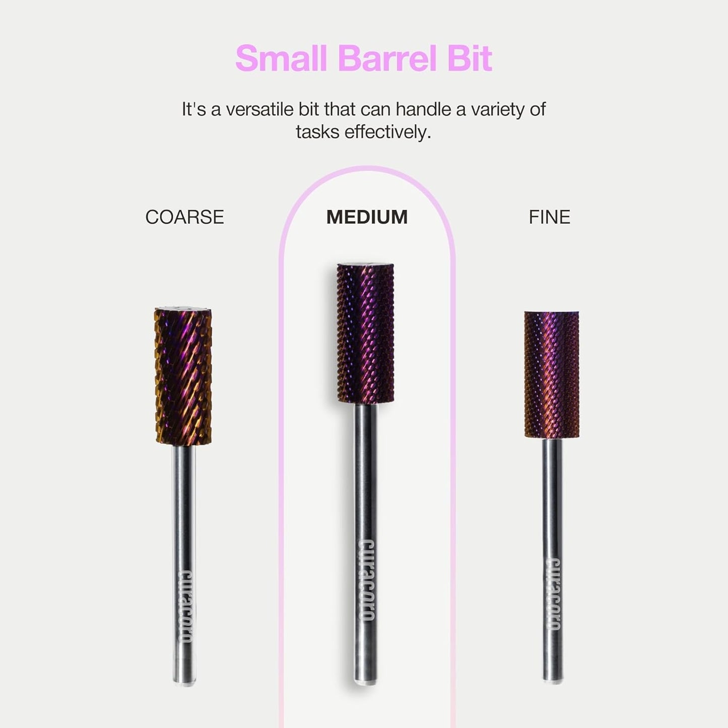 Curacoro Nail Drill Bits 3/32'' - Small Barrel Carbide Bit (Medium) for Professional Finish, Precisely Remove, Refine, Smooth Acrylic or Gel Nails, Nail Art Pedicure Manicure Salon & Home